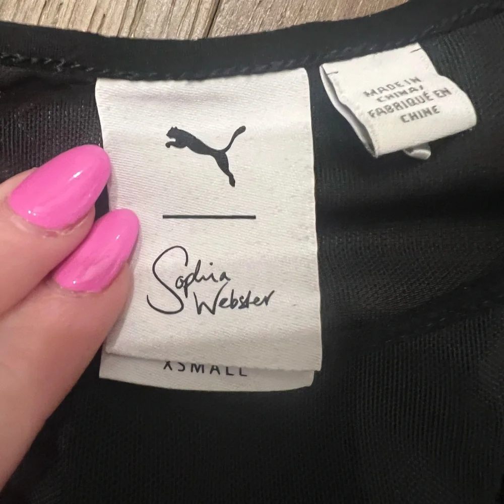 Puma x Sophia Webster Black Mesh Crop Top with Pink Trim - Picture 3 of 4